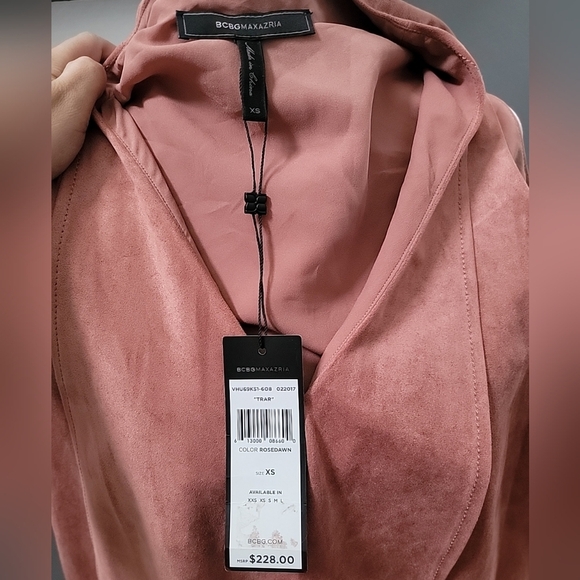 BCBG MaxAzria Ruffle Tara Trar In Rosedawn Faux Suede Dress Size XS Boho NWT - Picture 6 of 7